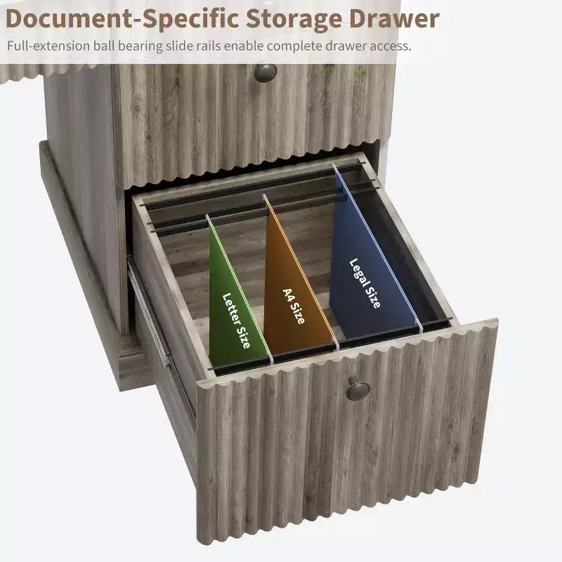 Contenitore scanalato per scrivania da ufficio, scrivania direzionale moderna da 54" con stazione di ricarica, scrivania in legno per computer con cassetti classificatori per studio