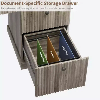 Contenitore scanalato per scrivania da ufficio, scrivania direzionale moderna da 54" con stazione di ricarica, scrivania in legno per computer con cassetti classificatori per studio