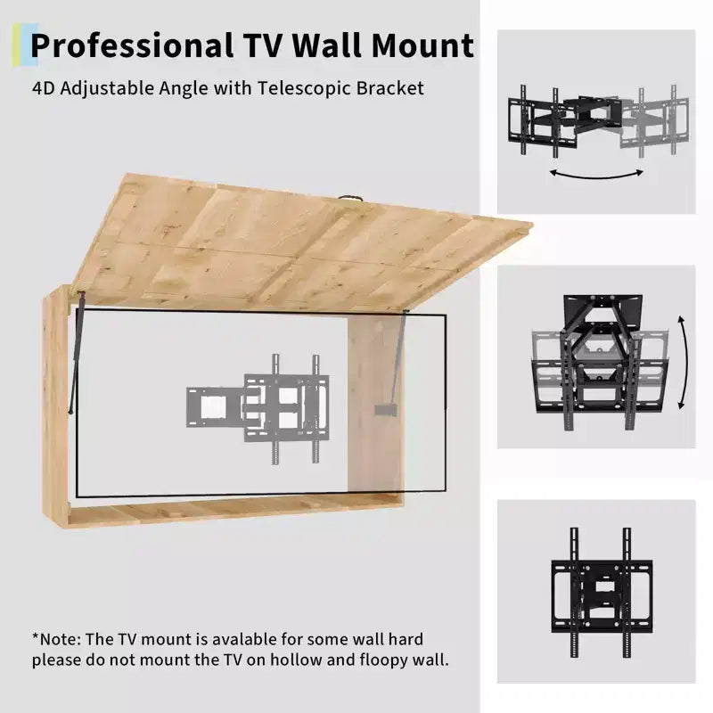 Custodia per TV da esterni da 55 pollici, copertura per TV resistente alle intemperie in legno massello con supporto regolabile 4D e sportello pieghevole (adatta a TV da 44-55 pollici)