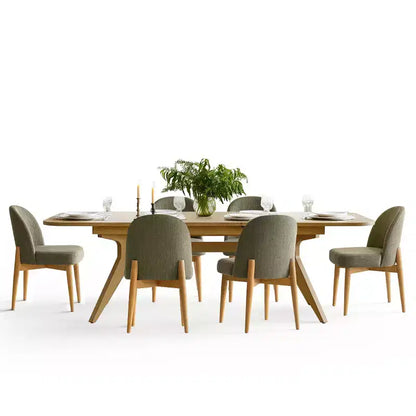 Ensemble de salle à manger 7 pièces, table à tréteaux extensible de 198-244 cm avec chaises rembourrées et pieds en bois massif - Panipeachy