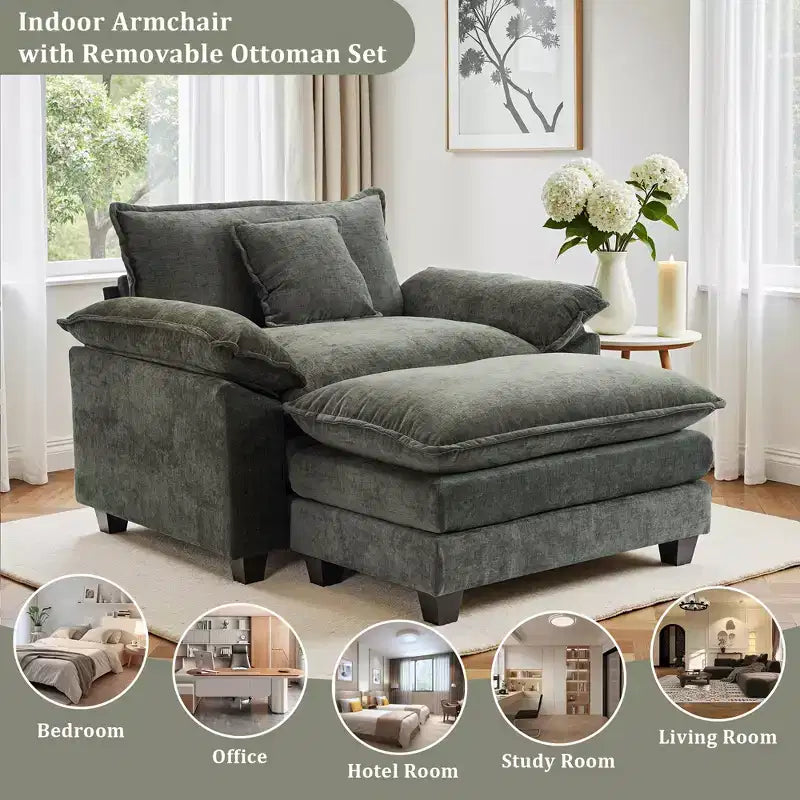 Poltrona a sacco oversize in ciniglia EHMKNP con pouf