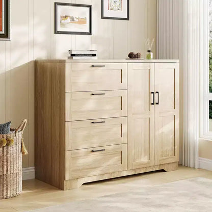 Guardaroba Armadio in Legno H 43.3 con 4 Cassetti e Asta Appendiabiti, Mobile Contenitore Multifunzionale per Camera da Letto