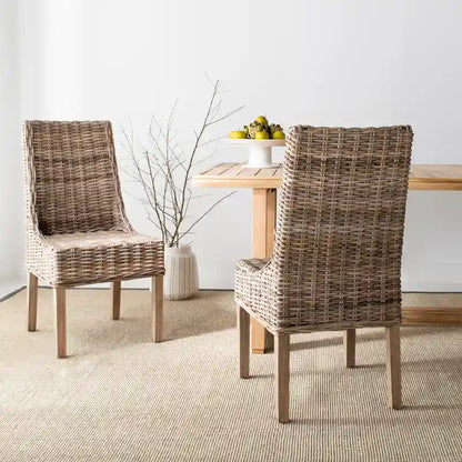 SAFAVIEH Charolette Chaises d'intérieur en osier marron à accoudoirs inclinés (lot de 2) - 20 x 24 x 39 - 20Lx24Px39H