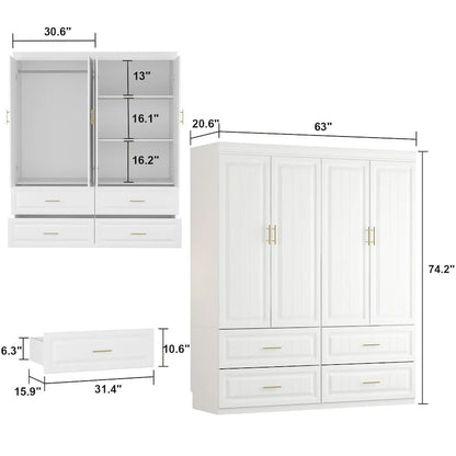 93.9H/74.2H Armoires Penderie Placard Rangement avec Tiroirs