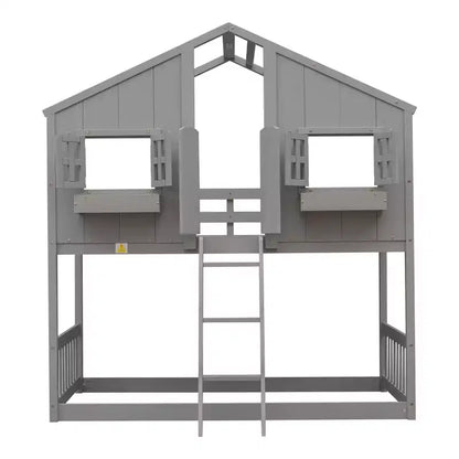Lit mezzanine cabane de taille double, lit mezzanine cabane en bois avec échelle et barrières de sécurité pour enfants