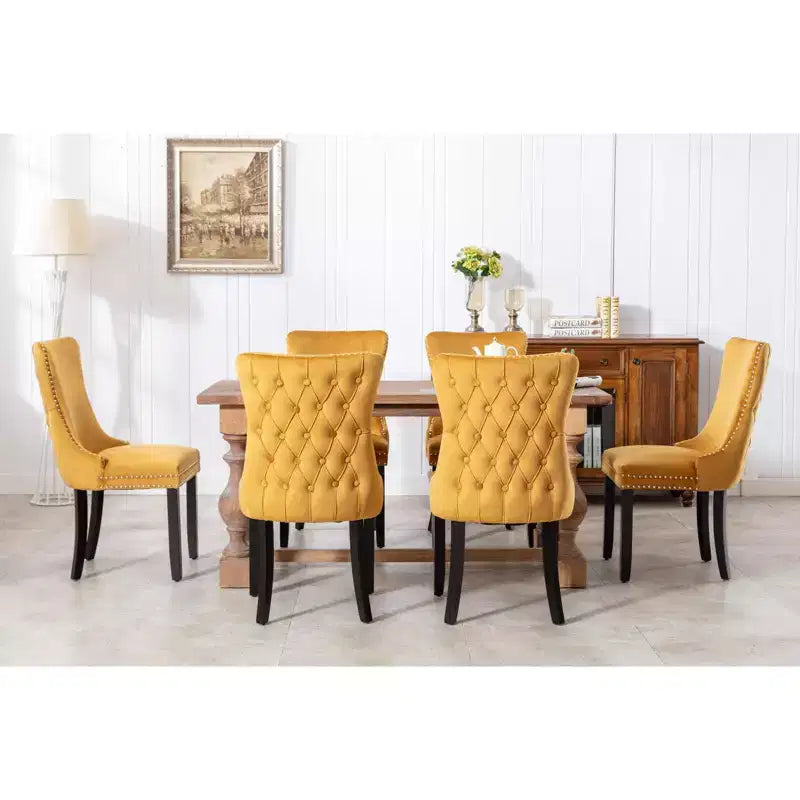 Lot de 2 chaises de salle à manger en velours avec garniture cloutée et pieds en bois - Style rétro, assise confortable pour salle à manger et cuisine