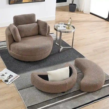 Poltrona a botte girevole di grandi dimensioni con pouf contenitore a forma di luna
