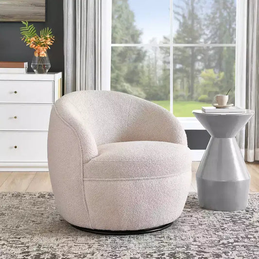 Fauteuil baril pivotant Roundhill Furniture Galleria 360 en similicuir sherpa