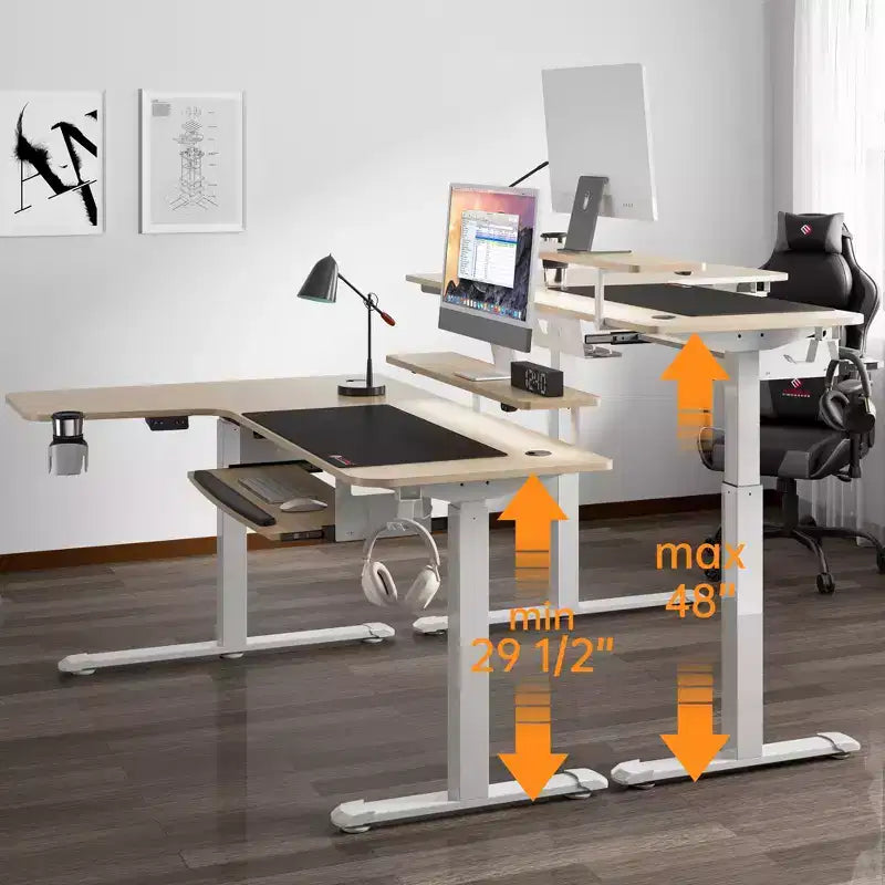 Scrivania angolare EUREKA ERGONOMIC 60x23 regolabile in altezza con set di accessori