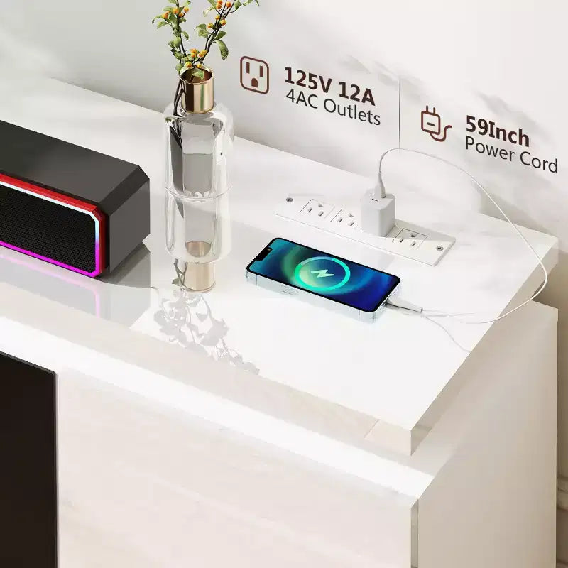 Meuble TV Skyzoo avec foyer électrique intégré, pour téléviseurs jusqu'à 80 pouces, avec lumières LED et 4 prises CA, console TV pour salon