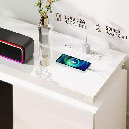 Meuble TV Skyzoo avec foyer électrique intégré, pour téléviseurs jusqu'à 80 pouces, avec lumières LED et 4 prises CA, console TV pour salon