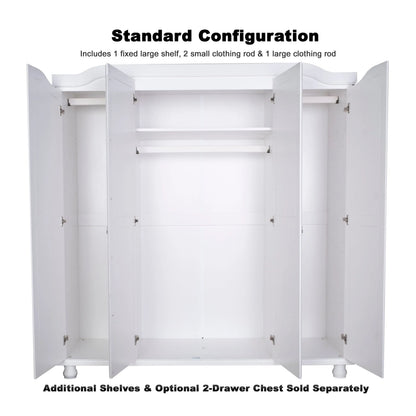 Palace Imports Kyle Armoire 4 portes 100 % en bois massif avec portes en bois massif ou portes miroir