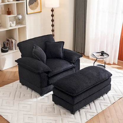 56.9 W Poltrona Oversize con Pouf, Poltrona da Lettura per Camera da Letto, Divano Letto Pigro, Poltrona Reclinabile Singola Moderna Oversize