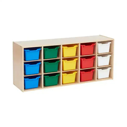 Meuble de rangement 15 bacs ECR4Kids Streamline avec 15 bacs à façade incurvée, 3x5, mobilier pour enfants