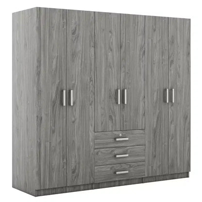 Armoire 6 portes en bois avec tiroirs pour chambre à coucher