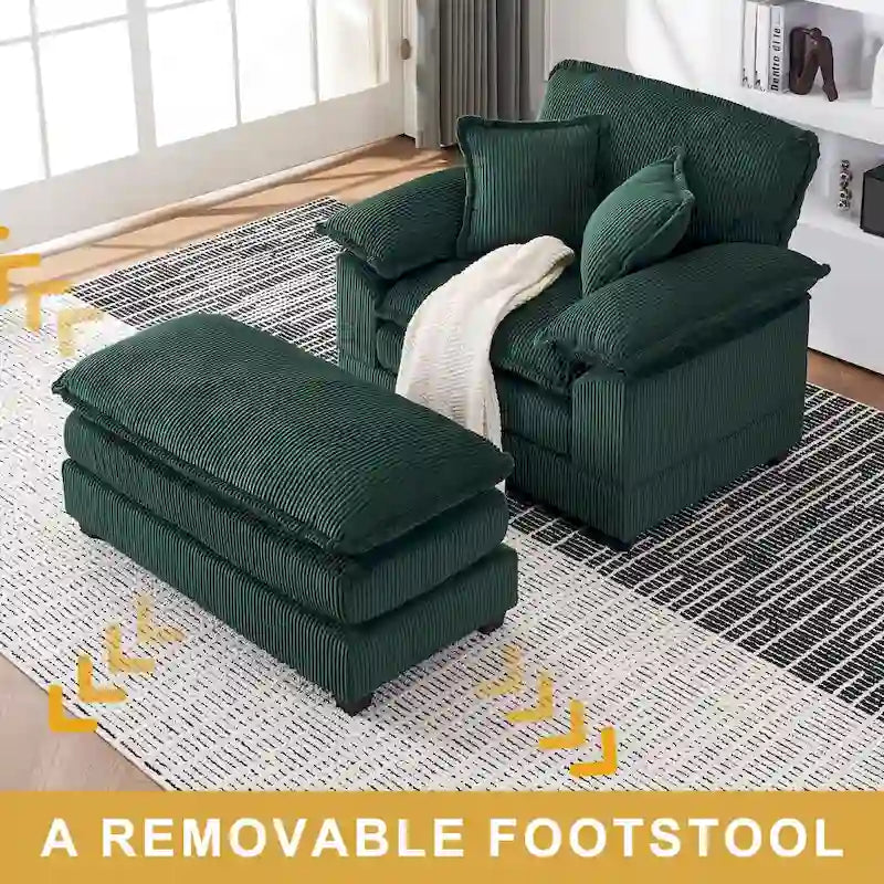 56.9 W Poltrona Oversize con Pouf, Poltrona da Lettura per Camera da Letto, Divano Letto Pigro, Poltrona Reclinabile Singola Moderna Oversize