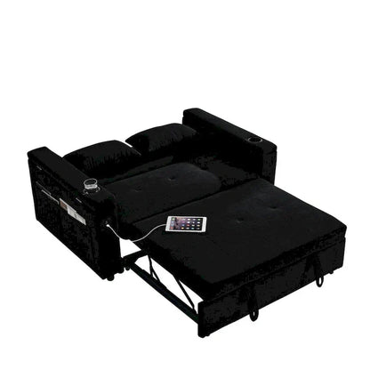 Divano Letto Estraibile 54", Divano Reclinabile 2 Posti con Contenitore, Cuscino Lombare, Presa USB
