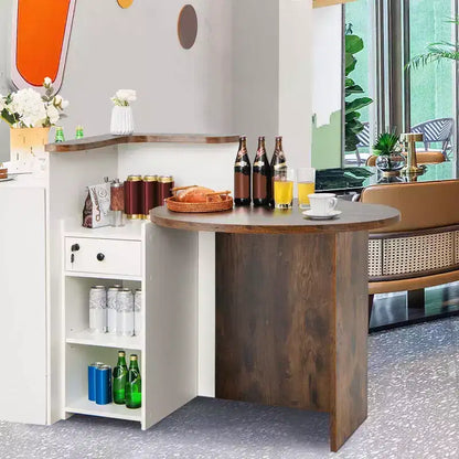 Costway Bancone per Reception, Scrivania da Ufficio con Ripiano Aperto e Cassetto con Serratura, Bianco/Marrone/Nero