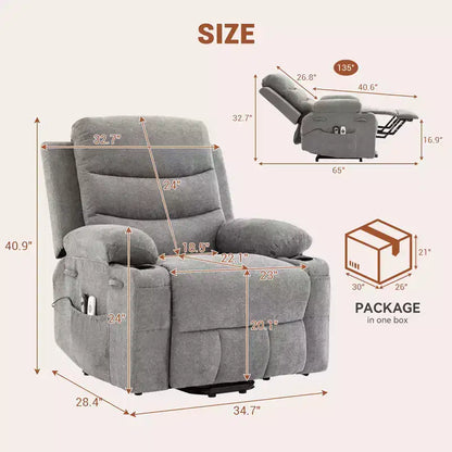 Fauteuil inclinable électrique releveur, fauteuils inclinables électriques pour personnes âgées avec fonction chauffante et massante, aide à la levée, porte-gobelets, poche latérale, pour salon