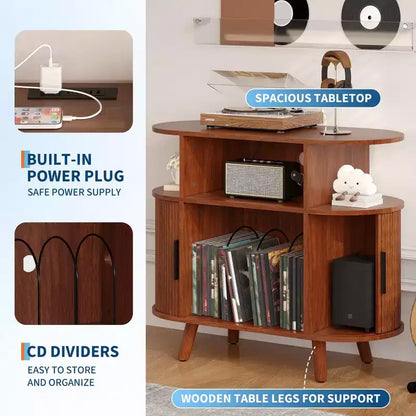 Mobile portadischi moderno di metà secolo, scaffale in legno per giradischi, mobile aperto per vinili, per soggiorno, camera da letto