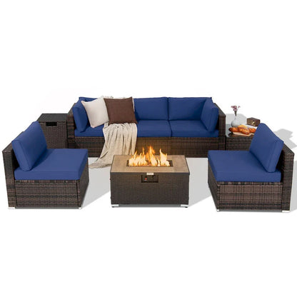 Set di mobili da giardino in rattan da 8 pezzi con braciere, supporto per bombole e copertura