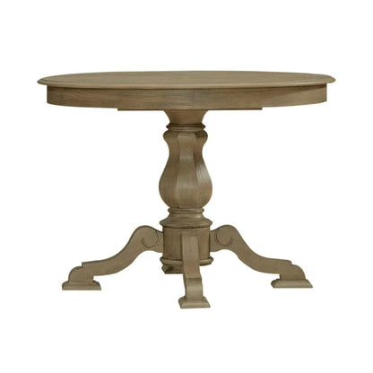 Table à dîner ronde sur pied Magnolia Manor avec rallonges escamotables - 2 finitions