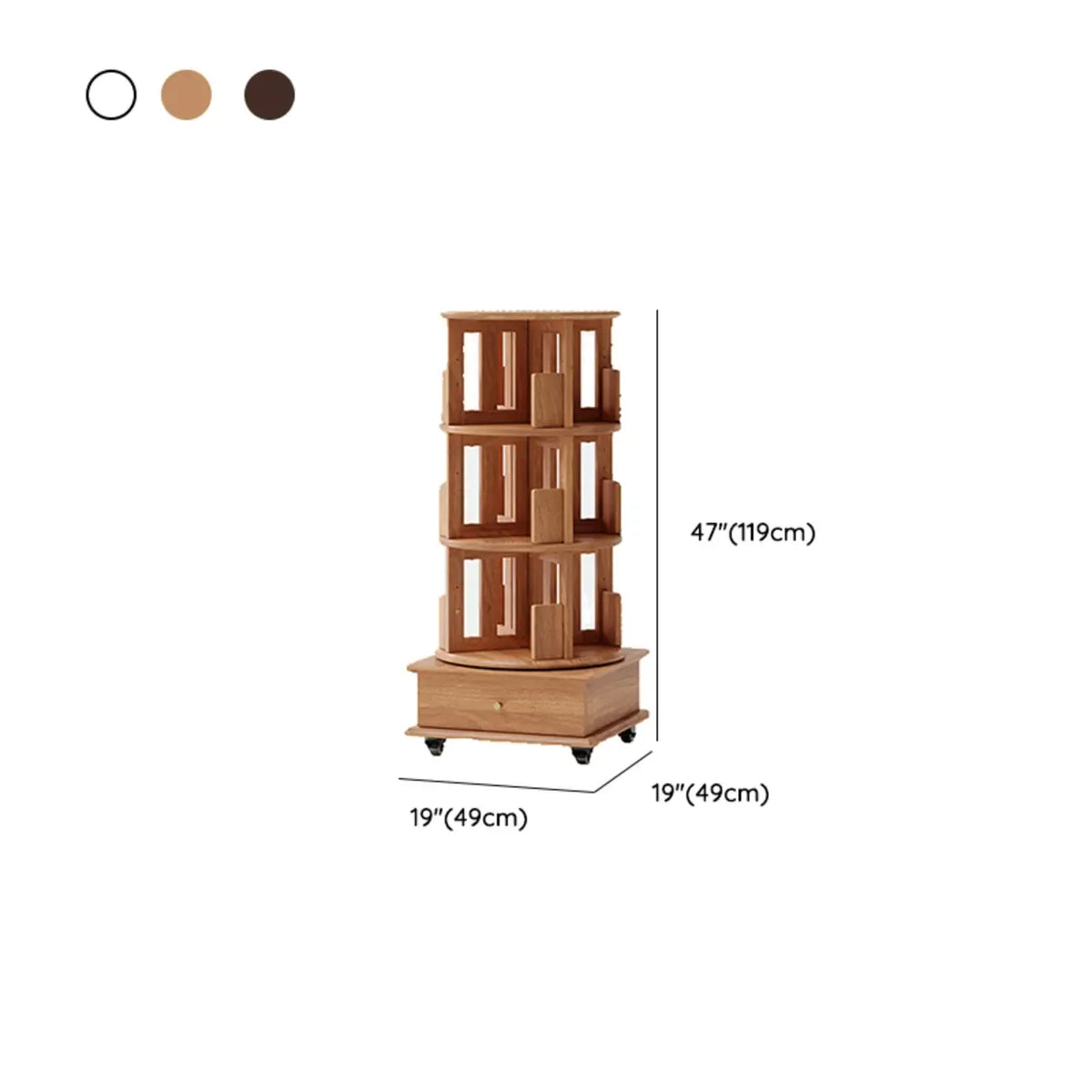 Bibliothèque verticale ouverte à l'arrière en hévéa pivotante avec tiroir