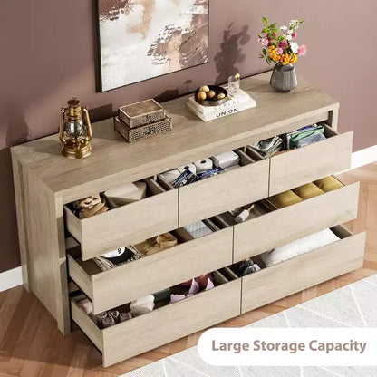 Comò Moderno Largo a 7 Cassetti per Camera da Letto, Grande Cassettiera in Legno con Organizzatore per Soggiorno, Corridoio e Ingresso
