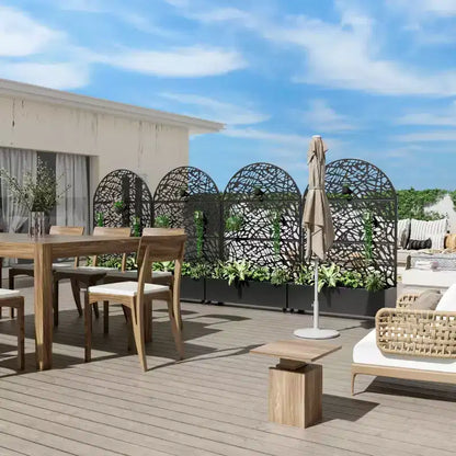 MAYEERTY 72x47 Fioriera ad Arco Nera in Ferro con Traliccio, Set da 3 Pezzi Schermo Decorativo da Giardino per Patio e Balcone