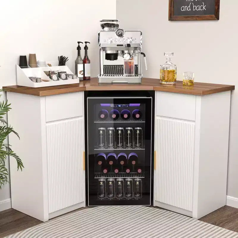 Mobile angolare da bar GDLF con spazio per il frigorifero, angolo bar per caffè per la casa