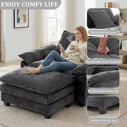 Poltrona a sacco oversize in ciniglia EHMKNP con pouf