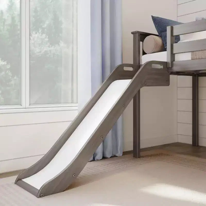 Lit mezzanine bas pour enfant, format jumeau, avec toboggan et escalier, plateforme de lit enfant en bois massif