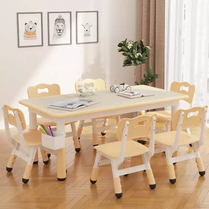 Table et 6 Chaises pour Enfants - Table d'Activités et de Repas à Hauteur Réglable pour Tout-Petits de 3 à 10 Ans, 136 kg