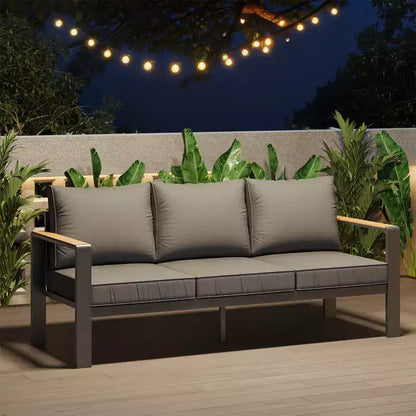 Salon de jardin en aluminium, canapé d'extérieur modulable avec 5 coussins épais, 4 accoudoirs et table basse pour jardin, terrasse, arrière-cour