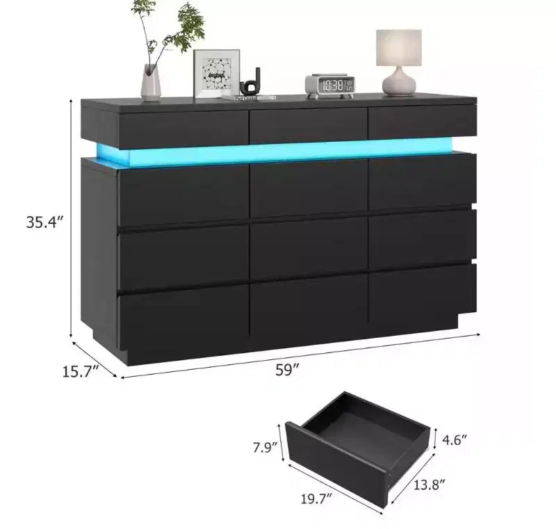 Cassettiera in legno da 149 cm con 12 cassetti, comò moderno per camera da letto, soggiorno, corridoio e ingresso