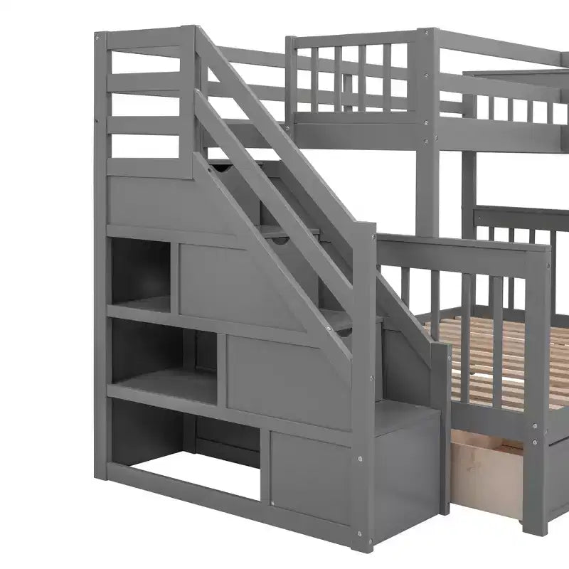 Lit superposé en L Whisen Modern Design (jumeau sur grand) avec 3 tiroirs, bureau portable et armoire