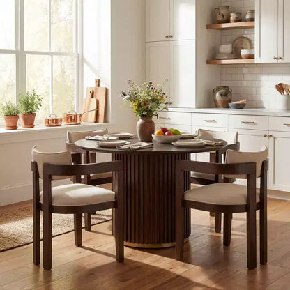 Ensemble de salle à manger rond moderne 5 pièces Christopher Knight Home Shankar avec chaises rembourrées en bois d'hévéa