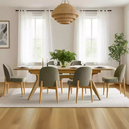 Ensemble de salle à manger 7 pièces, table à tréteaux extensible de 198-244 cm avec chaises rembourrées et pieds en bois massif - Panipeachy