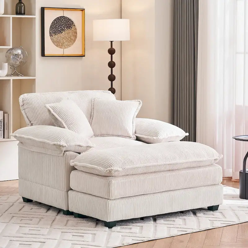 56.9 W Poltrona Oversize con Pouf, Poltrona da Lettura per Camera da Letto, Divano Letto Pigro, Poltrona Reclinabile Singola Moderna Oversize