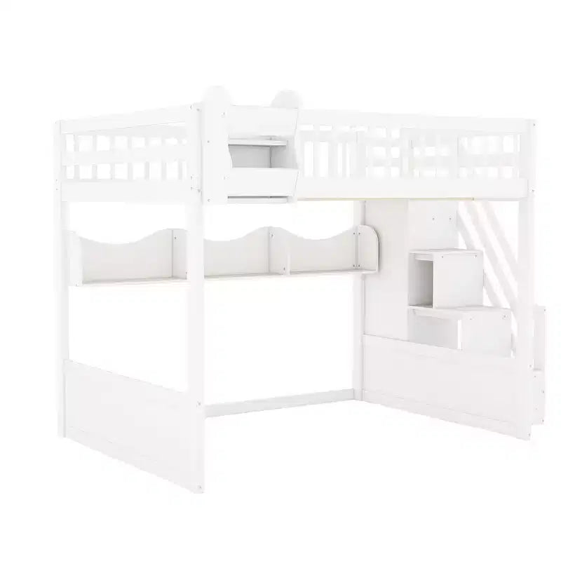 Letto a soppalco Queen Size con scaletta, armadio e scaffali - MDF, 295 kg