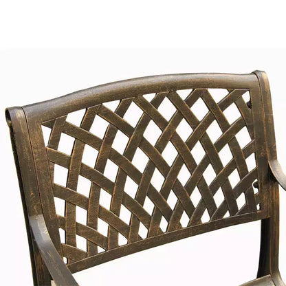Set da pranzo da esterni da 7 pezzi con tavolo rotondo da 150 cm in alluminio a rete decorata, tradizionale e moderno-contemporaneo - Bronzo - Oakland Living