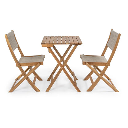 Set da bistrò pieghevole da esterno a 3 pezzi in legno di acacia Cadiz Modern Coastal, di JONATHAN Y