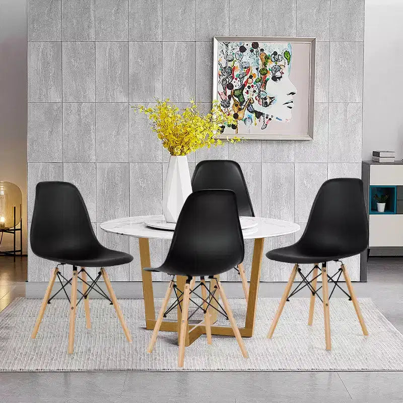Costway Set di 4 Sedie da Pranzo Moderne Senza Braccioli per Casa e Ufficio con Gambe in Legno Bianco/Nero/Blu