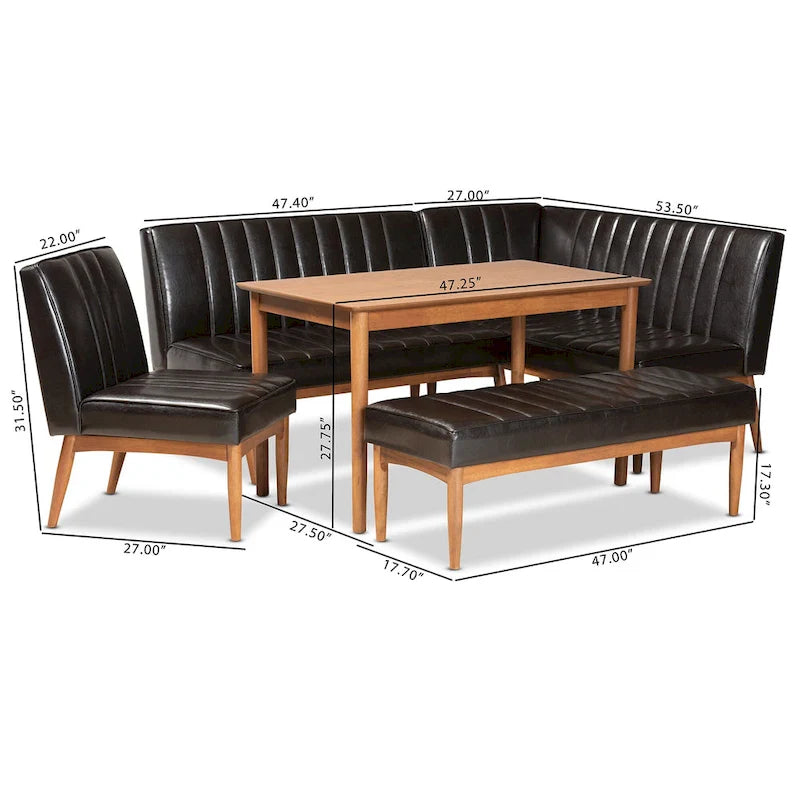 Set di 5 mobili per angolo pranzo Daymond Mid-Century con imbottitura e noce