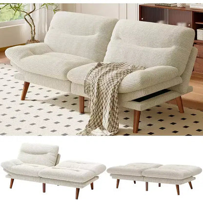 Divano letto in velluto a coste da 168 cm con schienale e braccioli regolabili, adatto a piccoli spazi, salotti o uffici come divano futon.