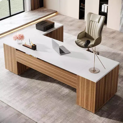 Scrivania direzionale a L Lantine 85.8, scrivania da computer da ufficio extra large con cassetti per schedari per l'home office