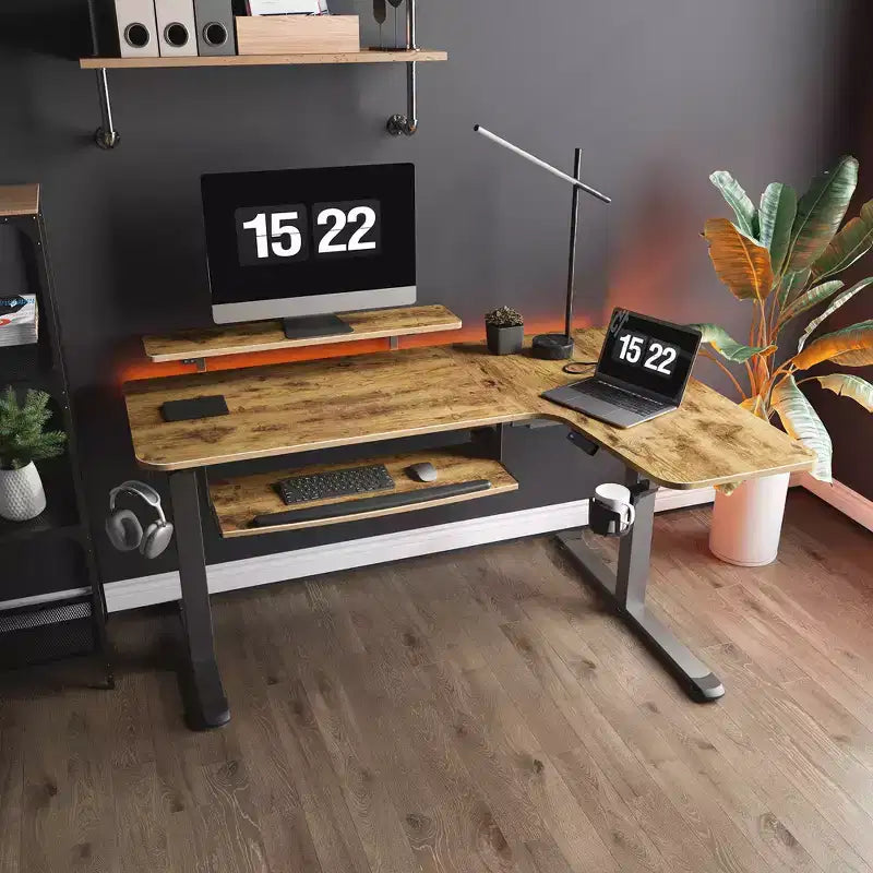 Scrivania angolare EUREKA ERGONOMIC 60x23 regolabile in altezza con set di accessori