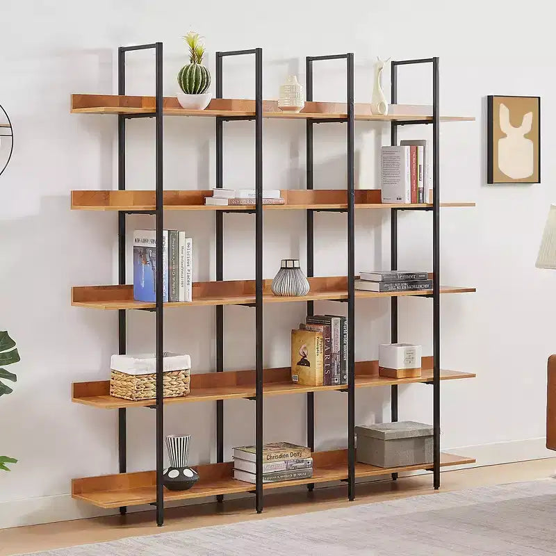 Étagère de style industriel vintage Whisen avec cadre en métal et panneau MDF, bibliothèque ouverte pour le bureau à domicile