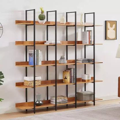 Étagère de style industriel vintage Whisen avec cadre en métal et panneau MDF, bibliothèque ouverte pour le bureau à domicile