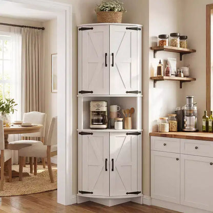 COZONY 65 Armadietto angolare rustico con ante e ripiani regolabili, Armadietto alto per dispensa ad angolo per cucina soggiorno